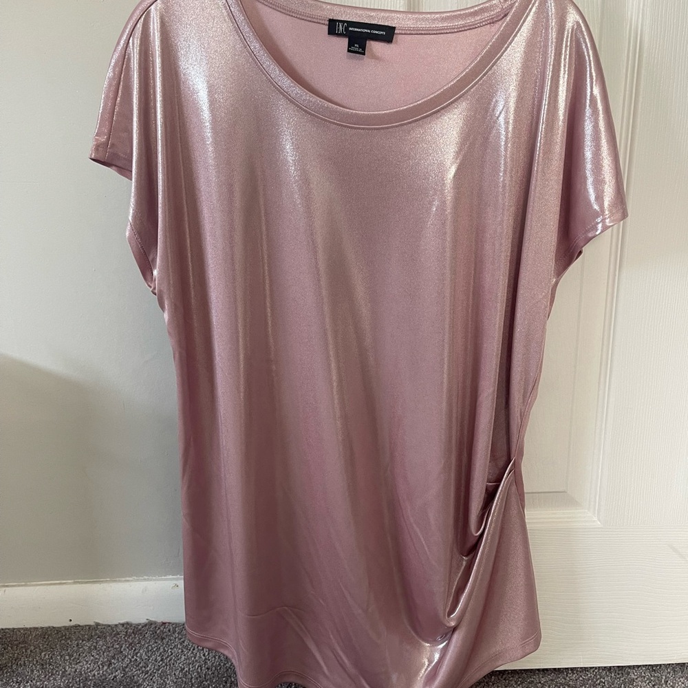INC International Concepts Metallic Pink Short Sleeve Top